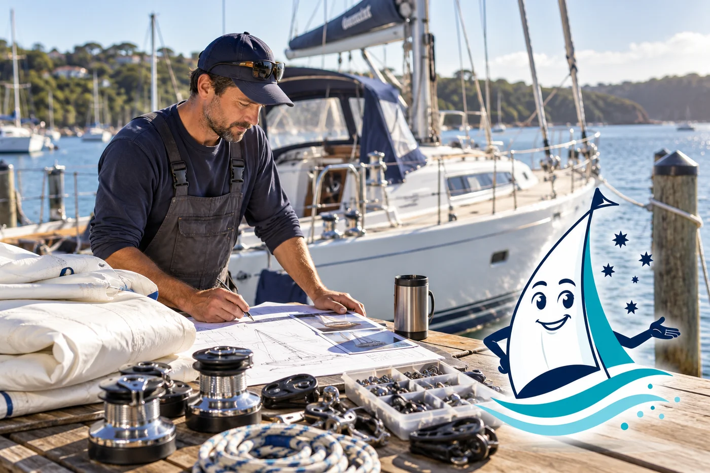 Sailing yacht upgrades: engines, lithium and watermakers: editorial illustration featuring Saily