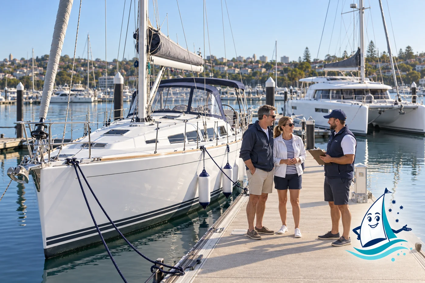 Buying a new sailing yacht in Australia: editorial illustration featuring Saily