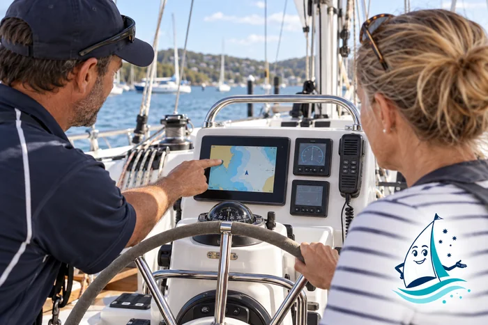 Chartplotter, AIS, instruments & communications: editorial illustration with Saily